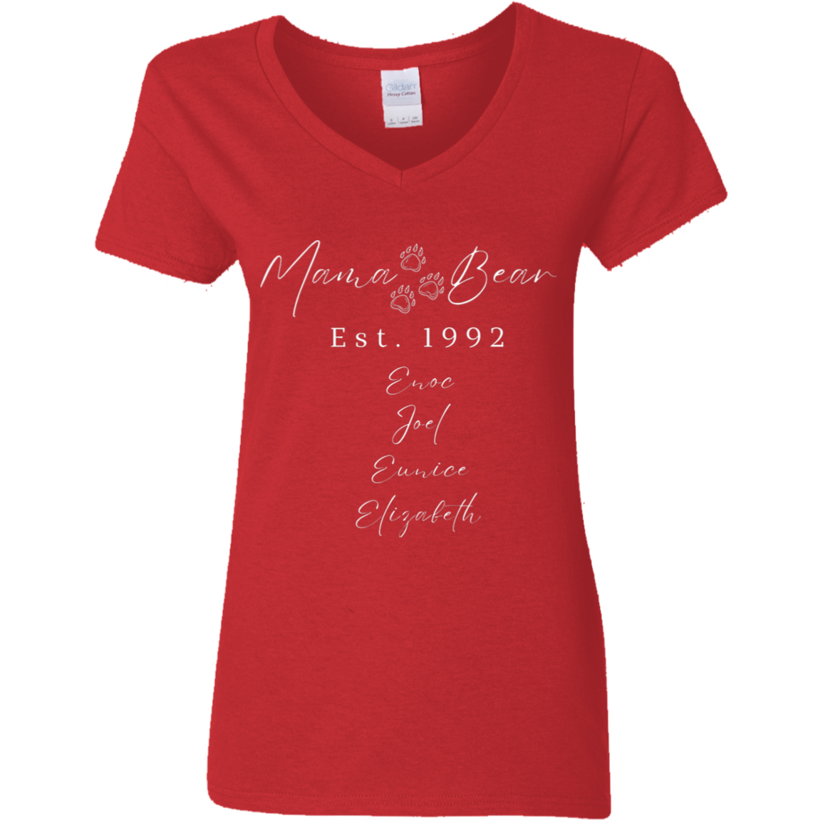 Mommy Mothers Day Shirt Personalized Mama Bear V-Neck Shirt- Mama Est. with Kids Name, Unforgettable (Perfect Mother's Day Gift)