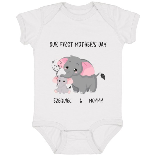 Baby Mother's Day Our First Mother's Day Elephants Mother & Child (Baby Bodysuit)- New Mum Gift/Mama/New Baby/ Perfect Mother's Day Gift