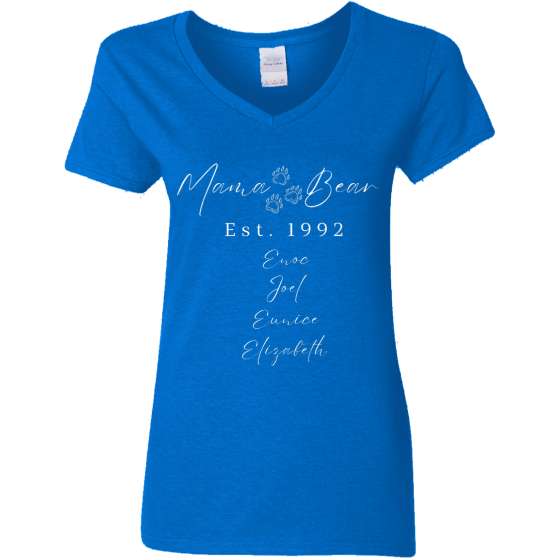 Mommy Mothers Day Shirt Personalized Mama Bear V-Neck Shirt- Mama Est. with Kids Name, Unforgettable (Perfect Mother's Day Gift)