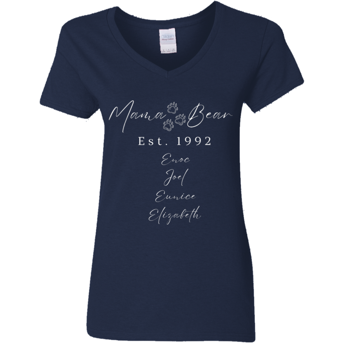 Mommy Mothers Day Shirt Personalized Mama Bear V-Neck Shirt- Mama Est. with Kids Name, Unforgettable (Perfect Mother's Day Gift)