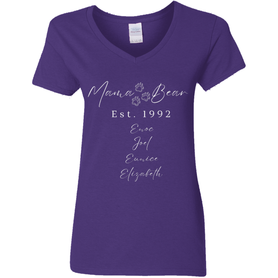 Mommy Mothers Day Shirt Personalized Mama Bear V-Neck Shirt- Mama Est. with Kids Name, Unforgettable (Perfect Mother's Day Gift)